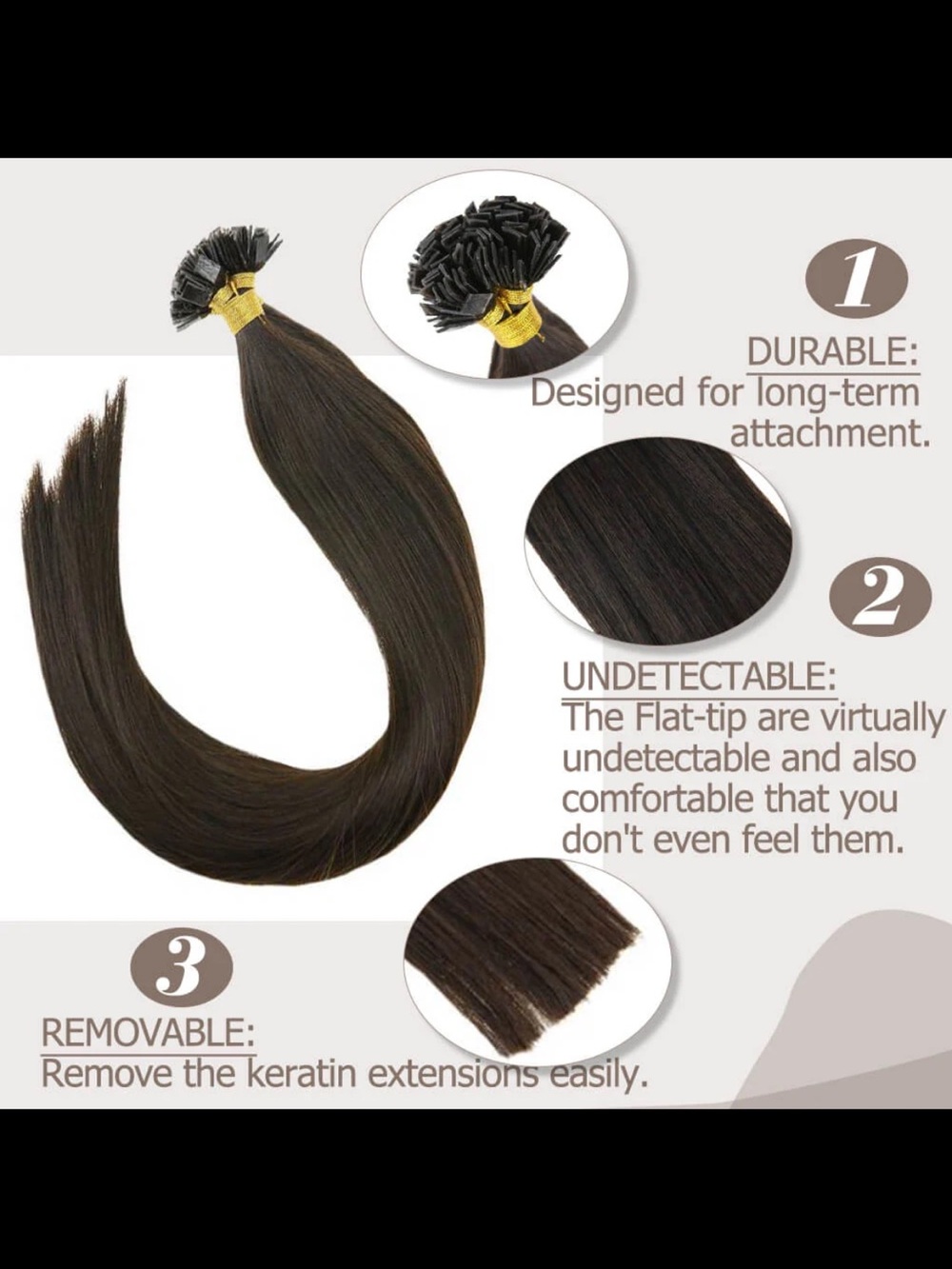 Keratin Flat-Tip Hair Extensions - Dark Brown sunny baor